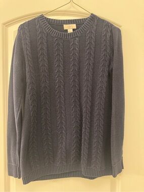 LOFT women’s Navy Cable-Knit Crewneck Sweater